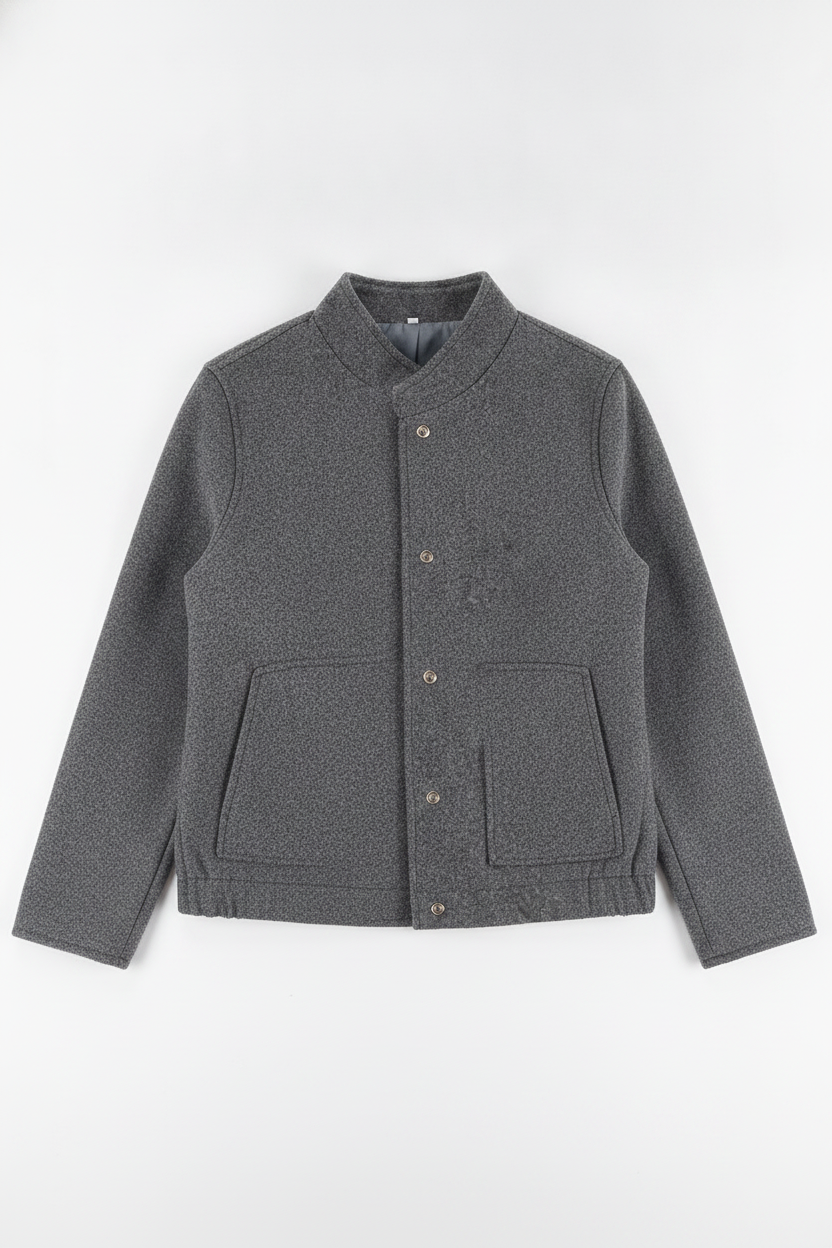 Felted Stand Collar Snap Button Jacket