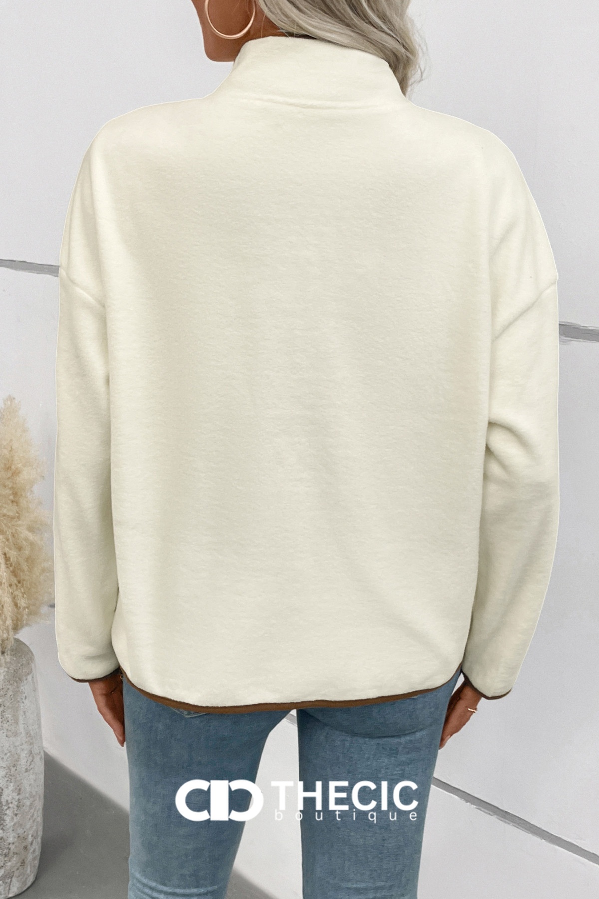 Fleece Stand Collar Contrast Trim Jacket
