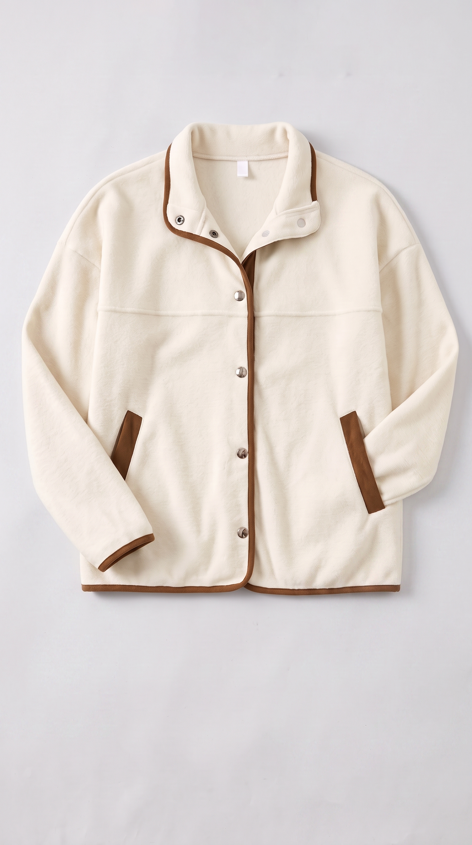 Fleece Stand Collar Contrast Trim Jacket
