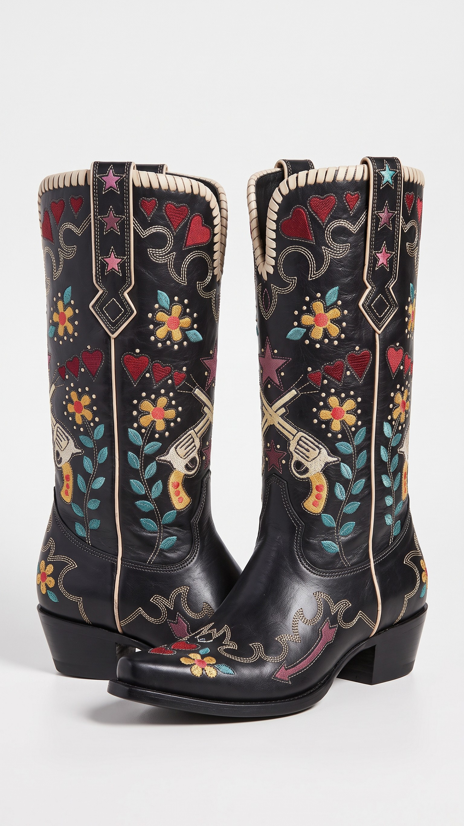 Floral Embroidered Western Cowboy Mid-Calf Boots