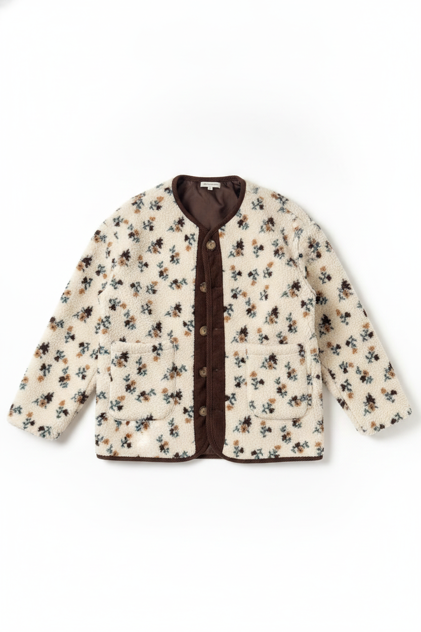 Floral Fleece Corduroy Button Jacket