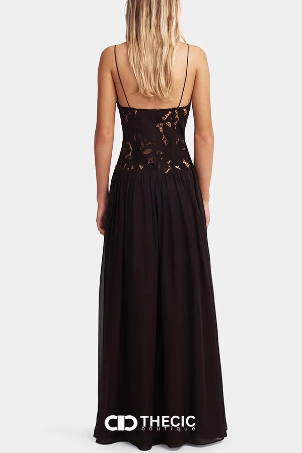 Floral Lace Bodice Spaghetti Strap Maxi Dress