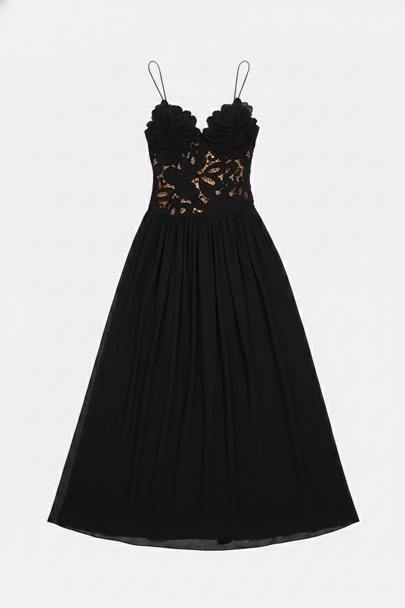 Floral Lace Bodice Spaghetti Strap Maxi Dress