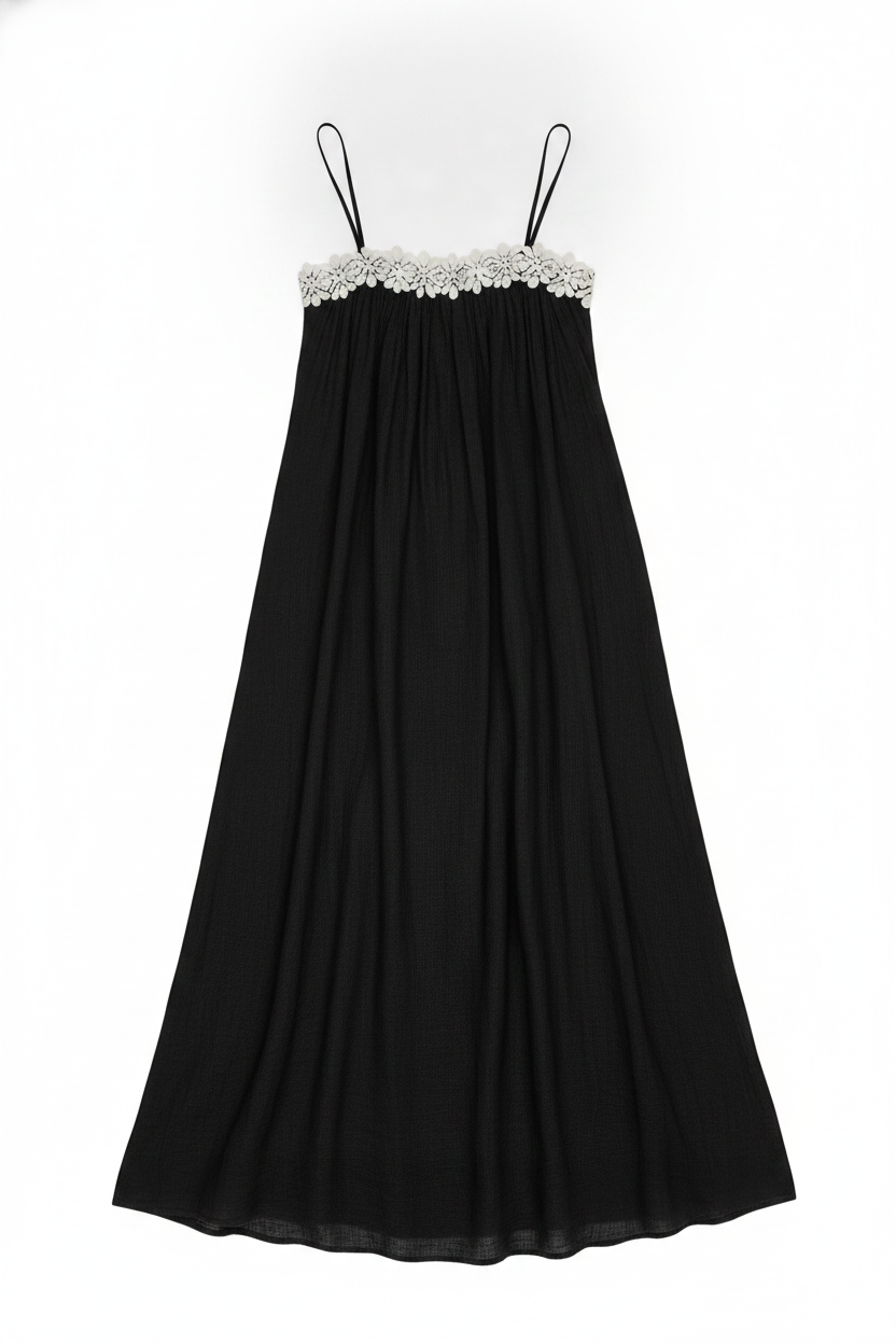 Floral Lace Trim Spaghetti Strap Maxi Dress