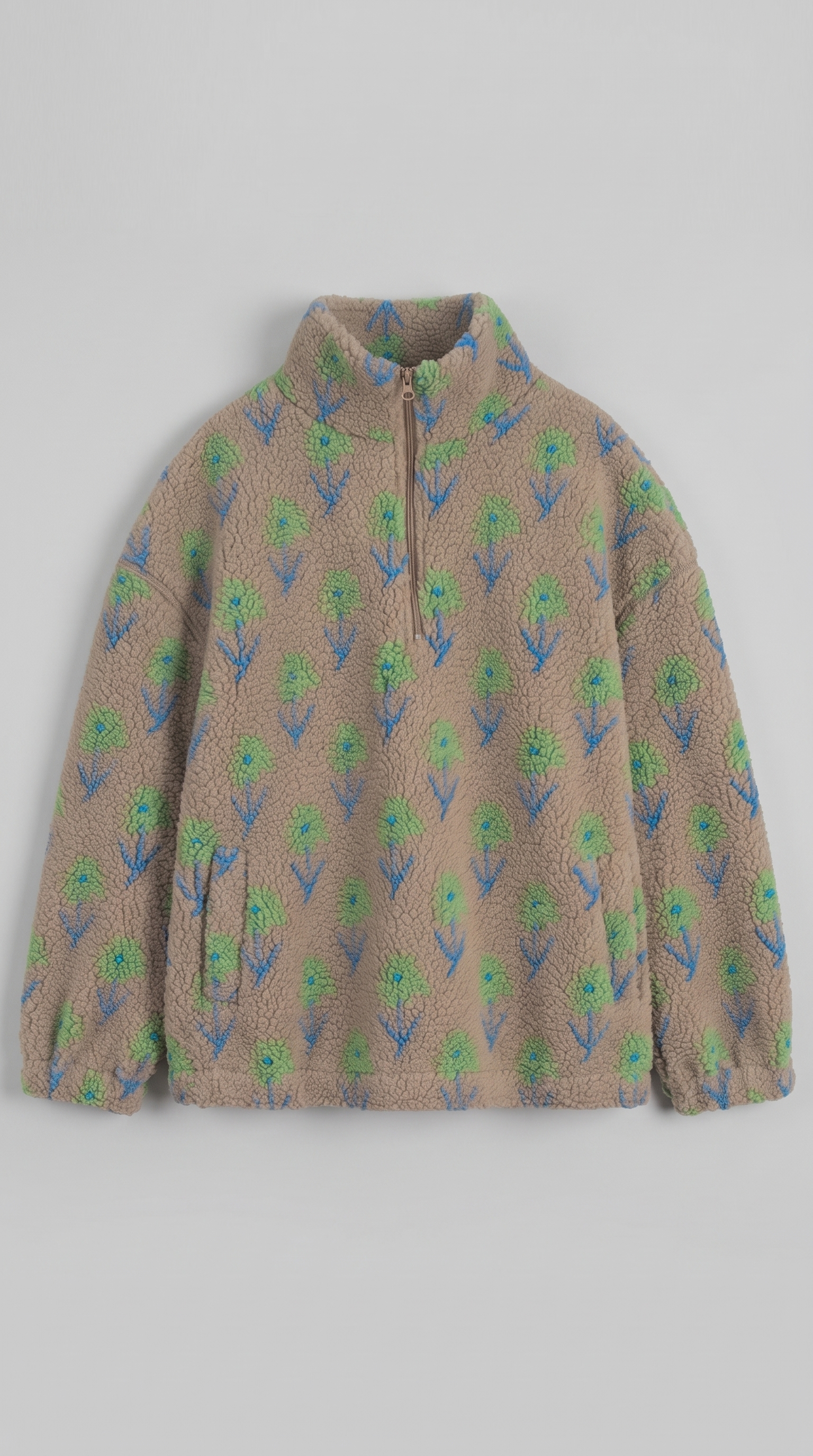Floral Pattern Half-Zip Fleece Pullover