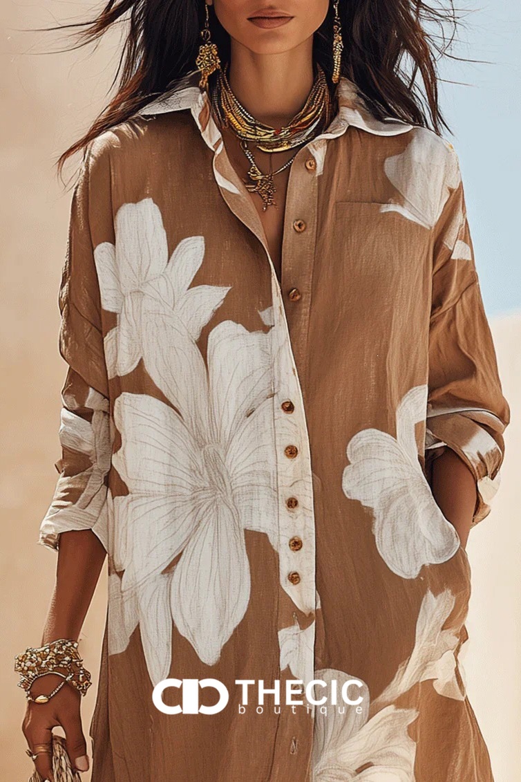 Floral Print Button-Front Kaftan Maxi Dress