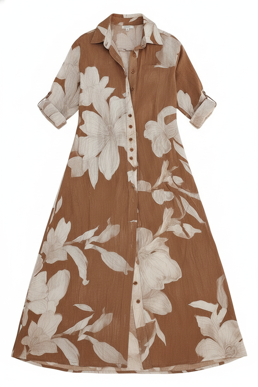 Floral Print Button-Front Kaftan Maxi Dress