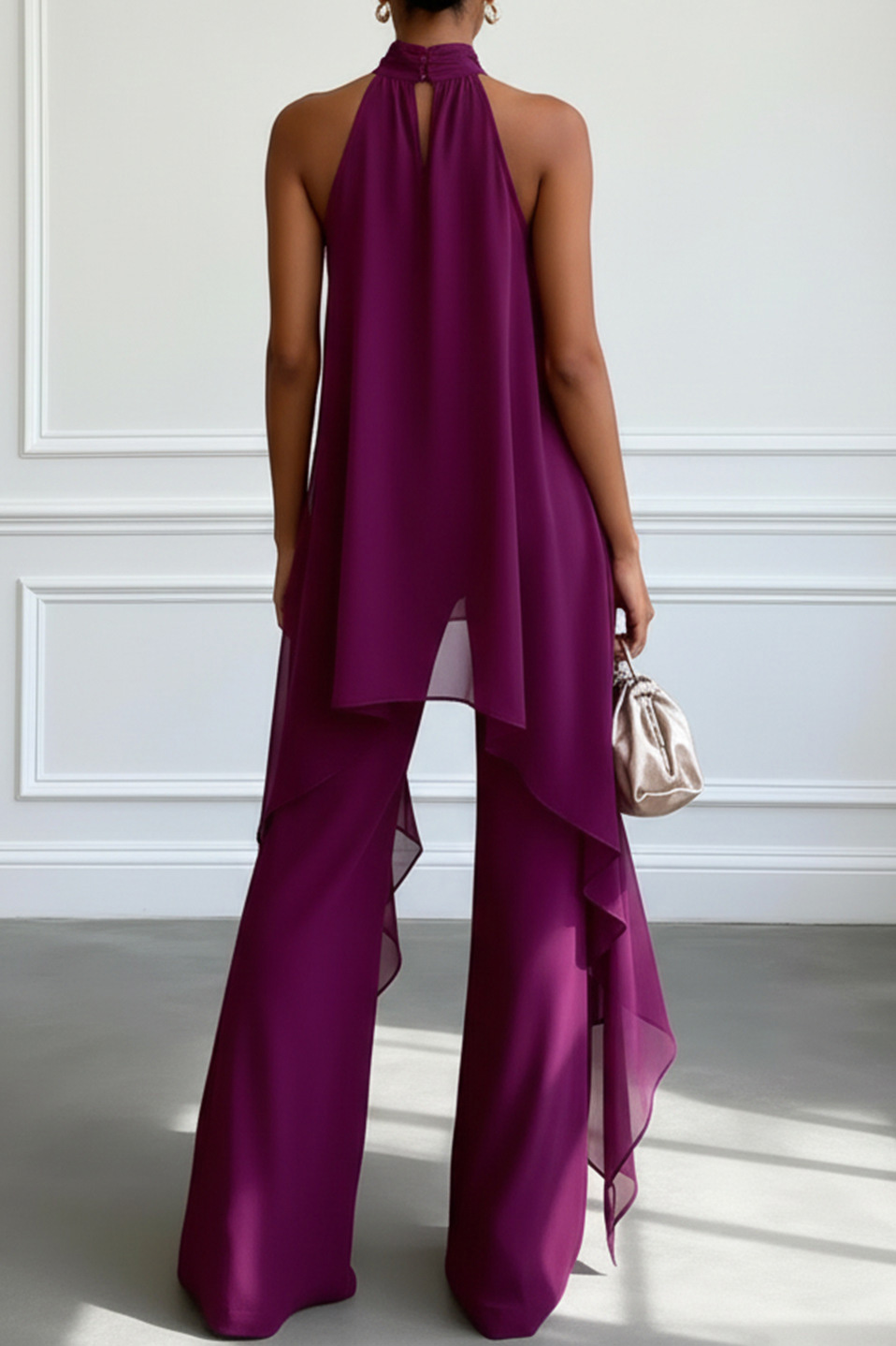 Flowy Halter Asymmetric Hem Wide-Leg Pants Set