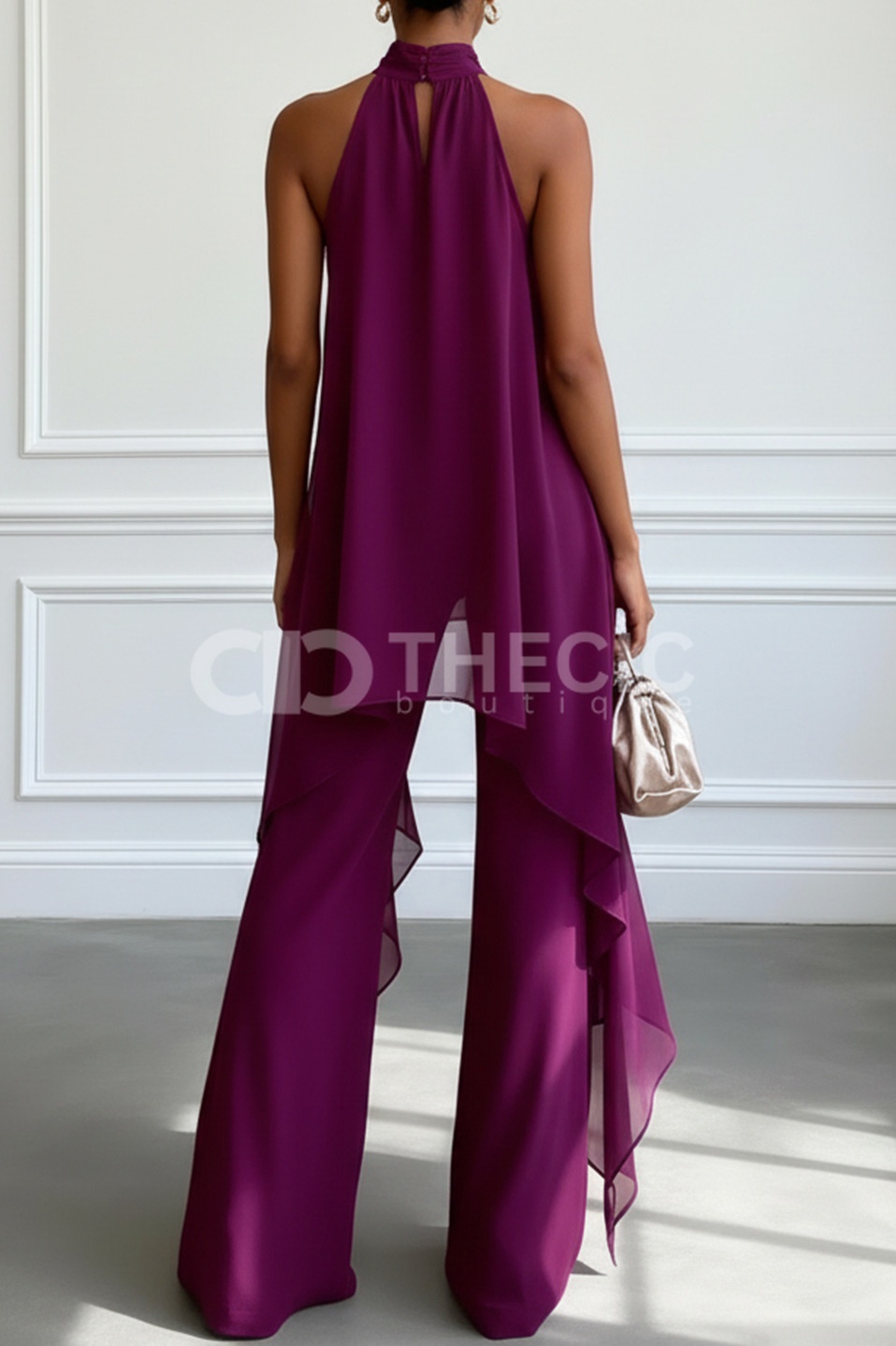 Flowy Halter Asymmetric Hem Wide-Leg Pants Set