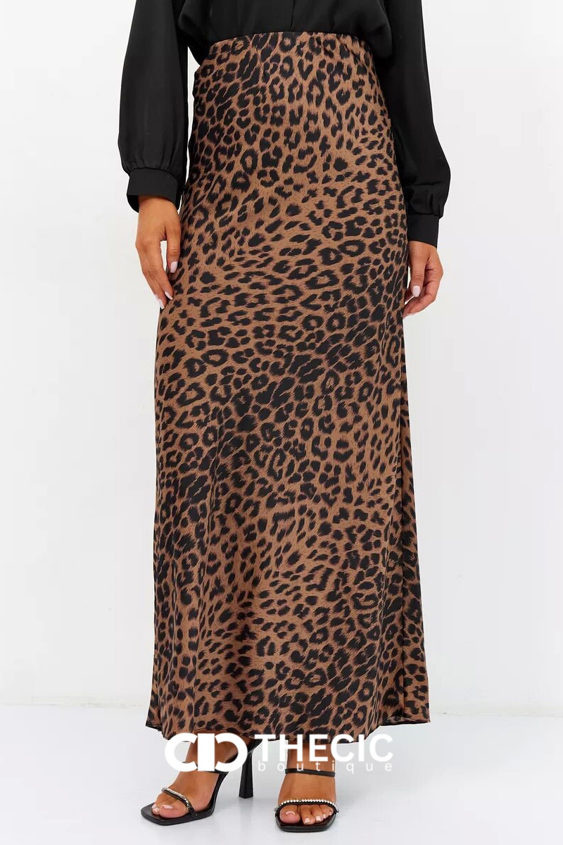 Flowy Leopard Print A-Line Midi Skirt