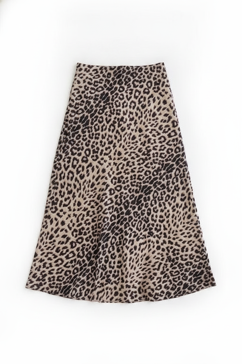Flowy Leopard Print A-Line Midi Skirt