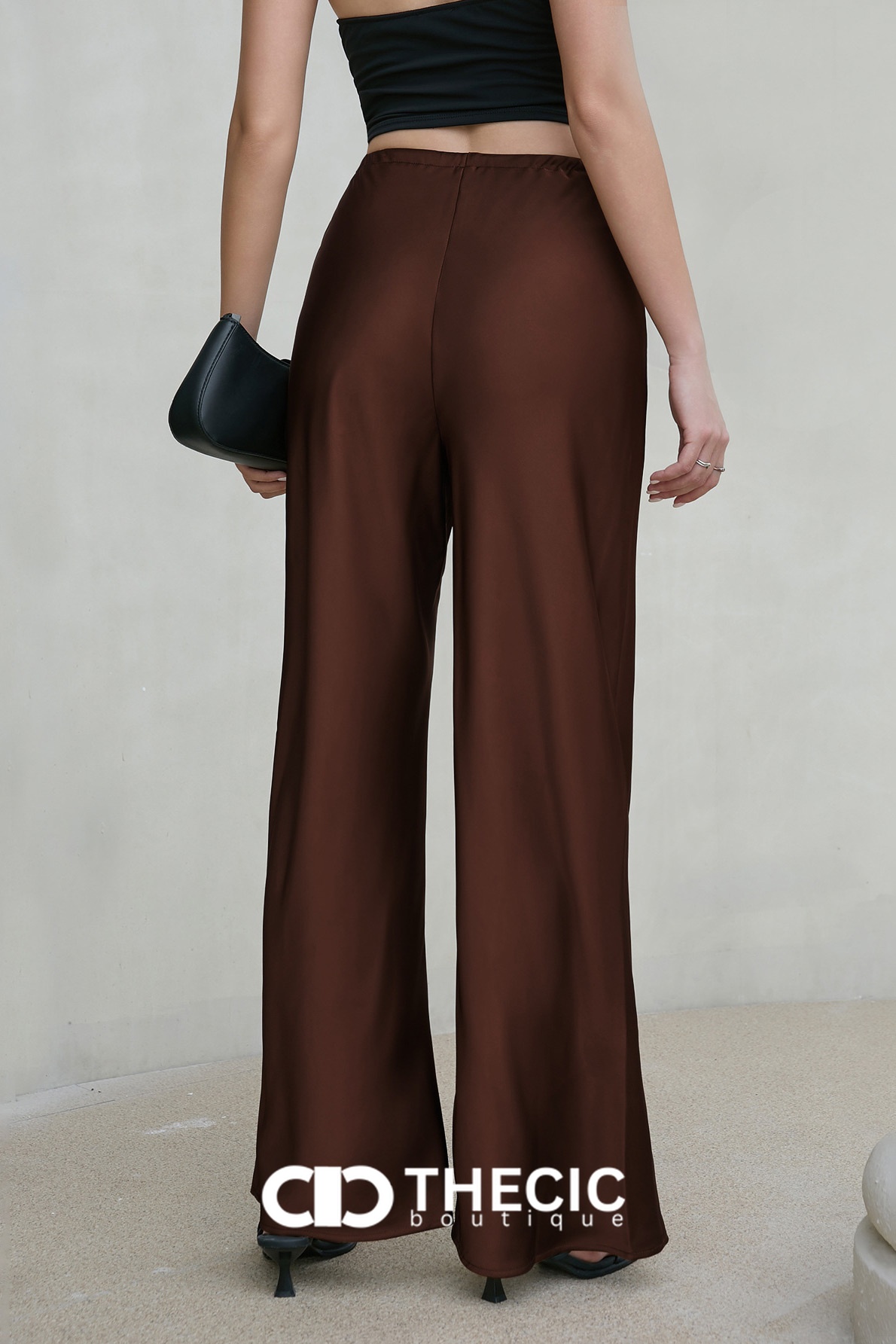 Flowy Satin Drawstring Waist Wide-Leg Pants