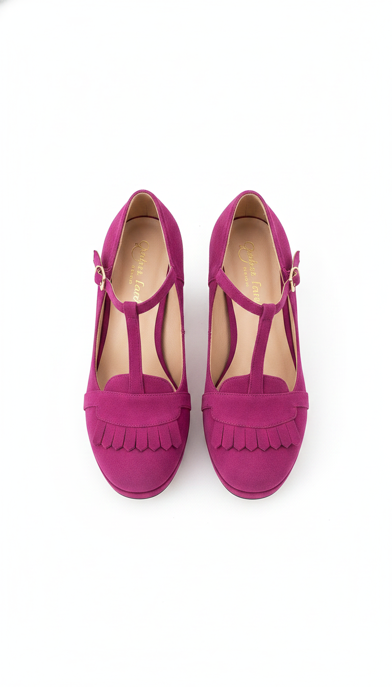 Fringe T-Strap Platform Block Heel Mary Jane Pumps