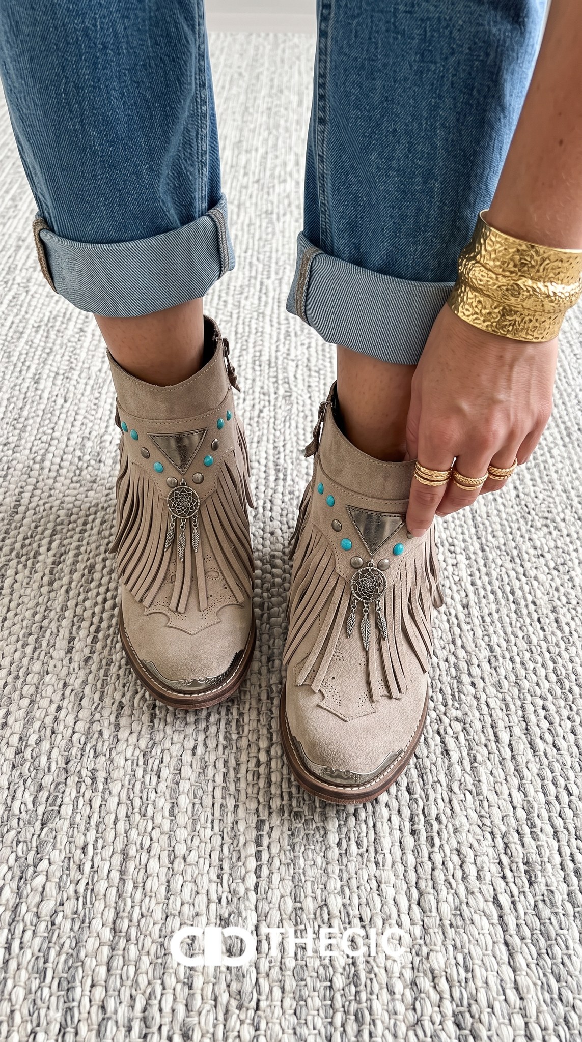 Suede Fringe Ankle Boots with Turquoise Accents
