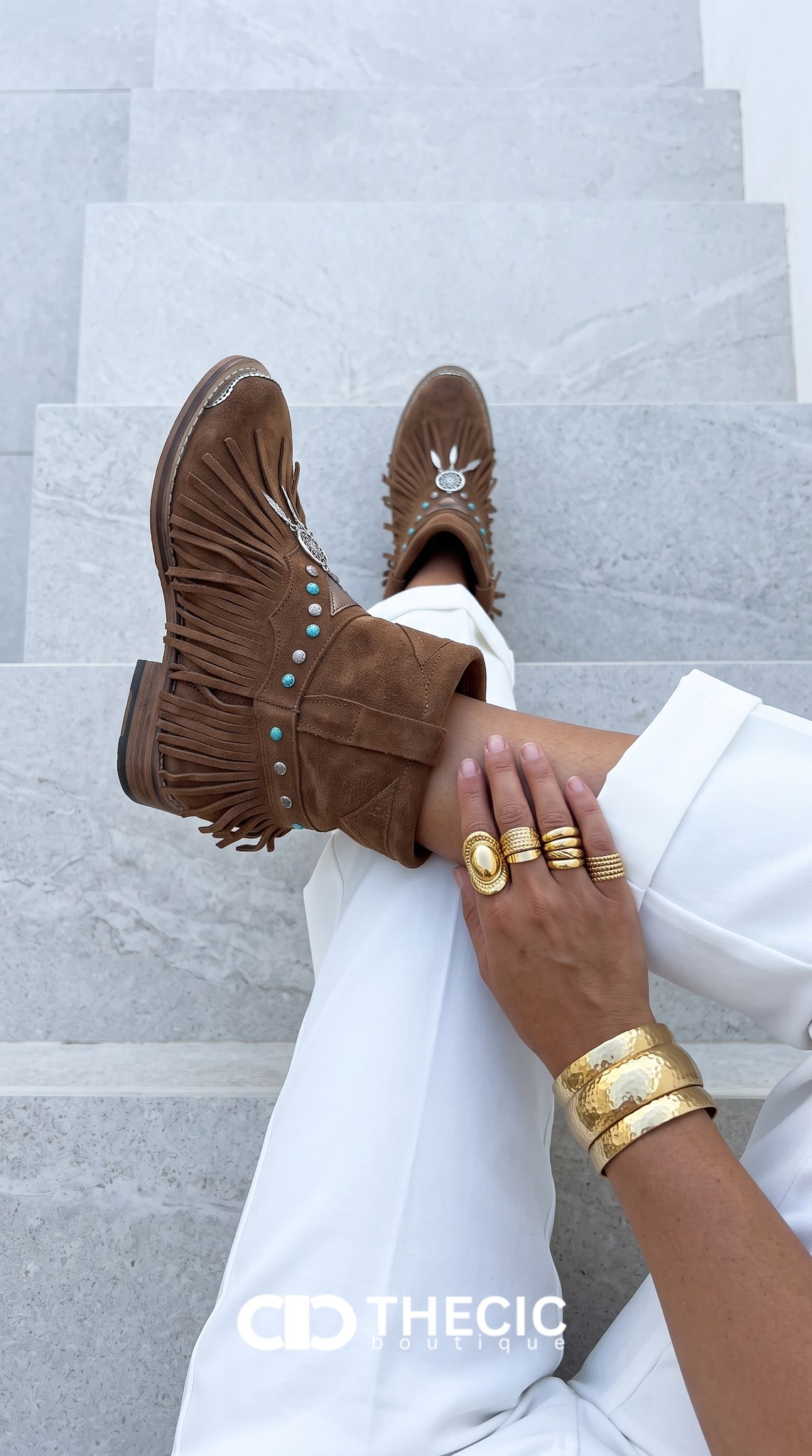 Suede Fringe Ankle Boots with Turquoise Accents