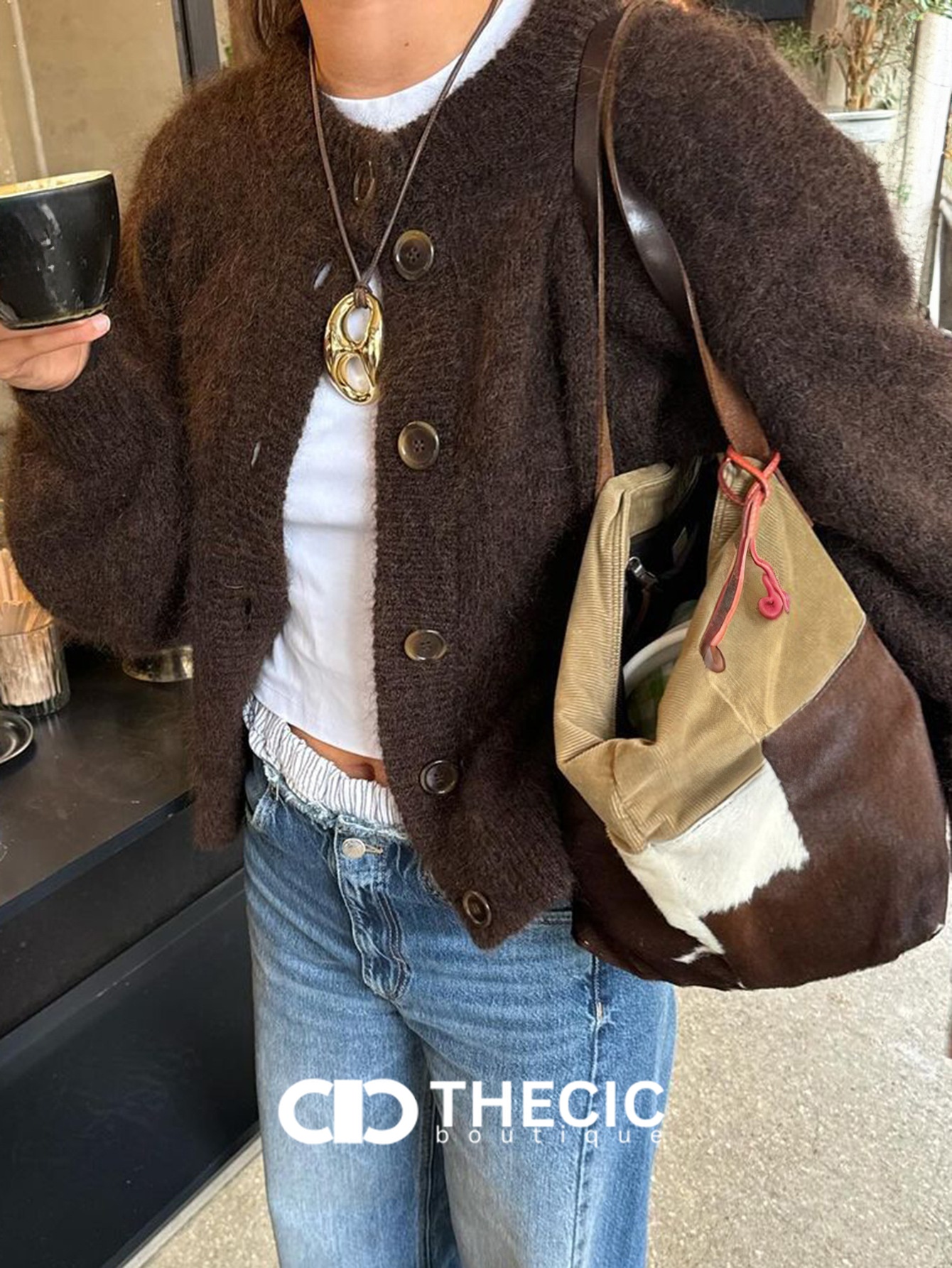 Fuzzy Knit Button-Front Relaxed Cardigan