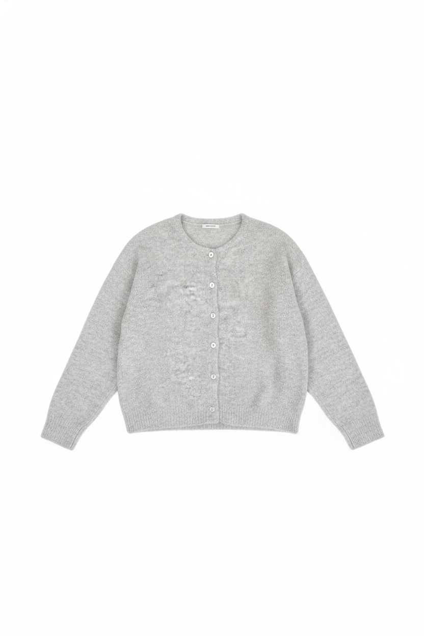 Fuzzy Knit Button-Front Round Neck Cardigan