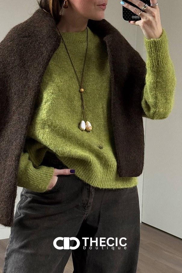 Fuzzy Knit Crew Neck Pullover Sweater