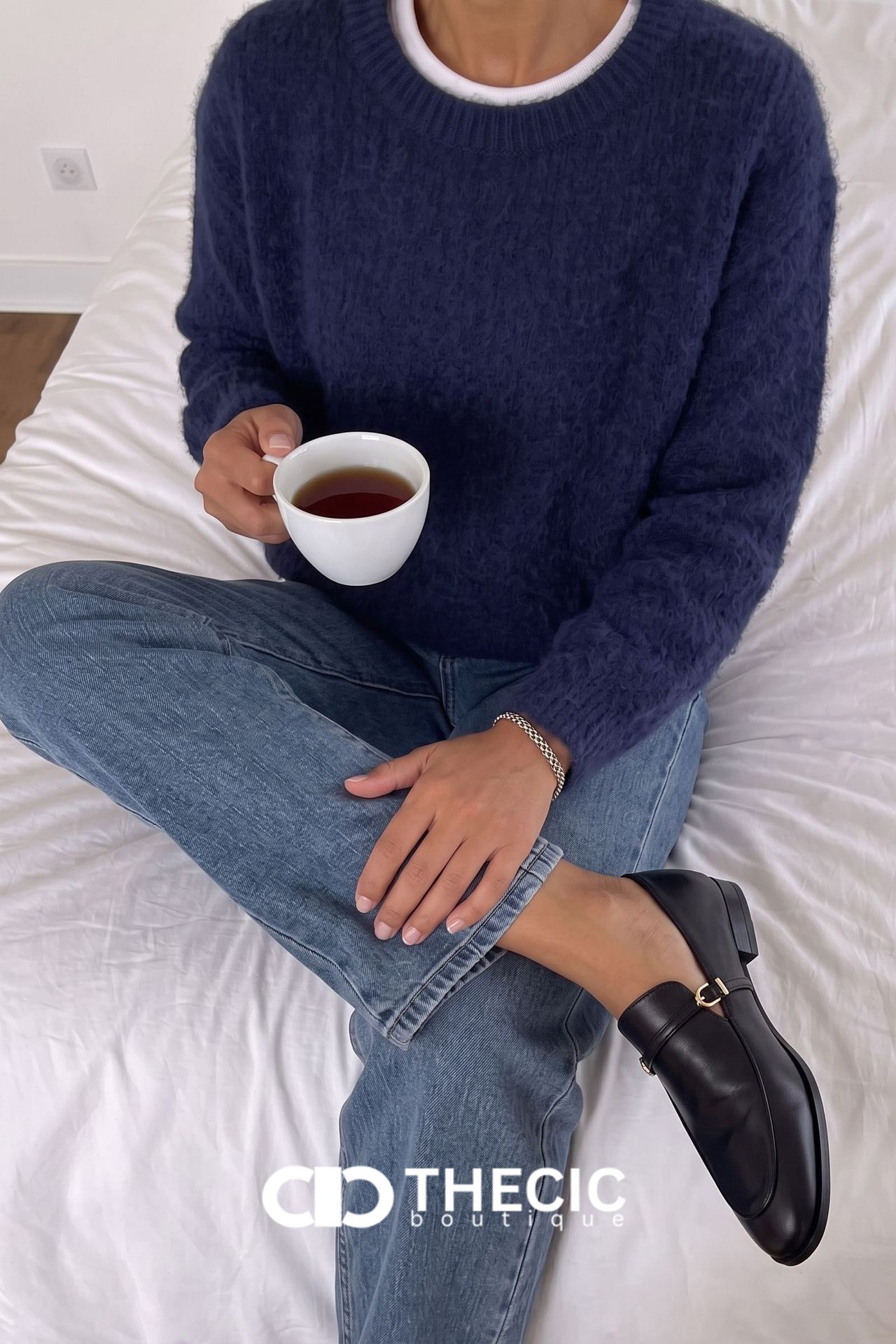 Fuzzy Knit Crew Neck Pullover Sweater