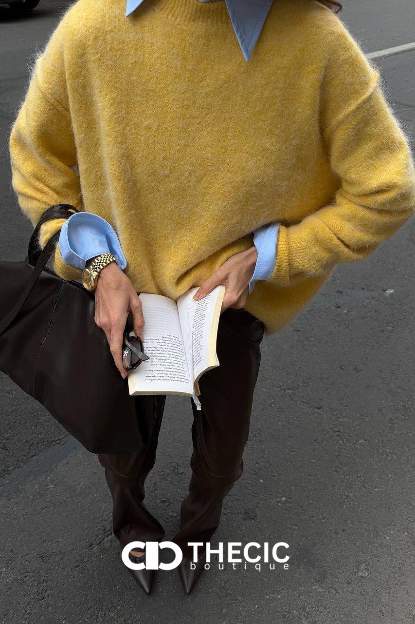 Fuzzy Knit Crew Neck Pullover Sweater