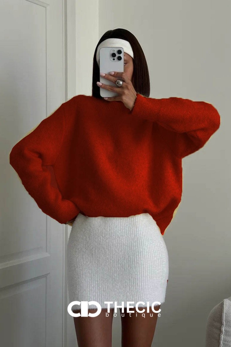 Fuzzy Knit Crew Neck Pullover Sweater