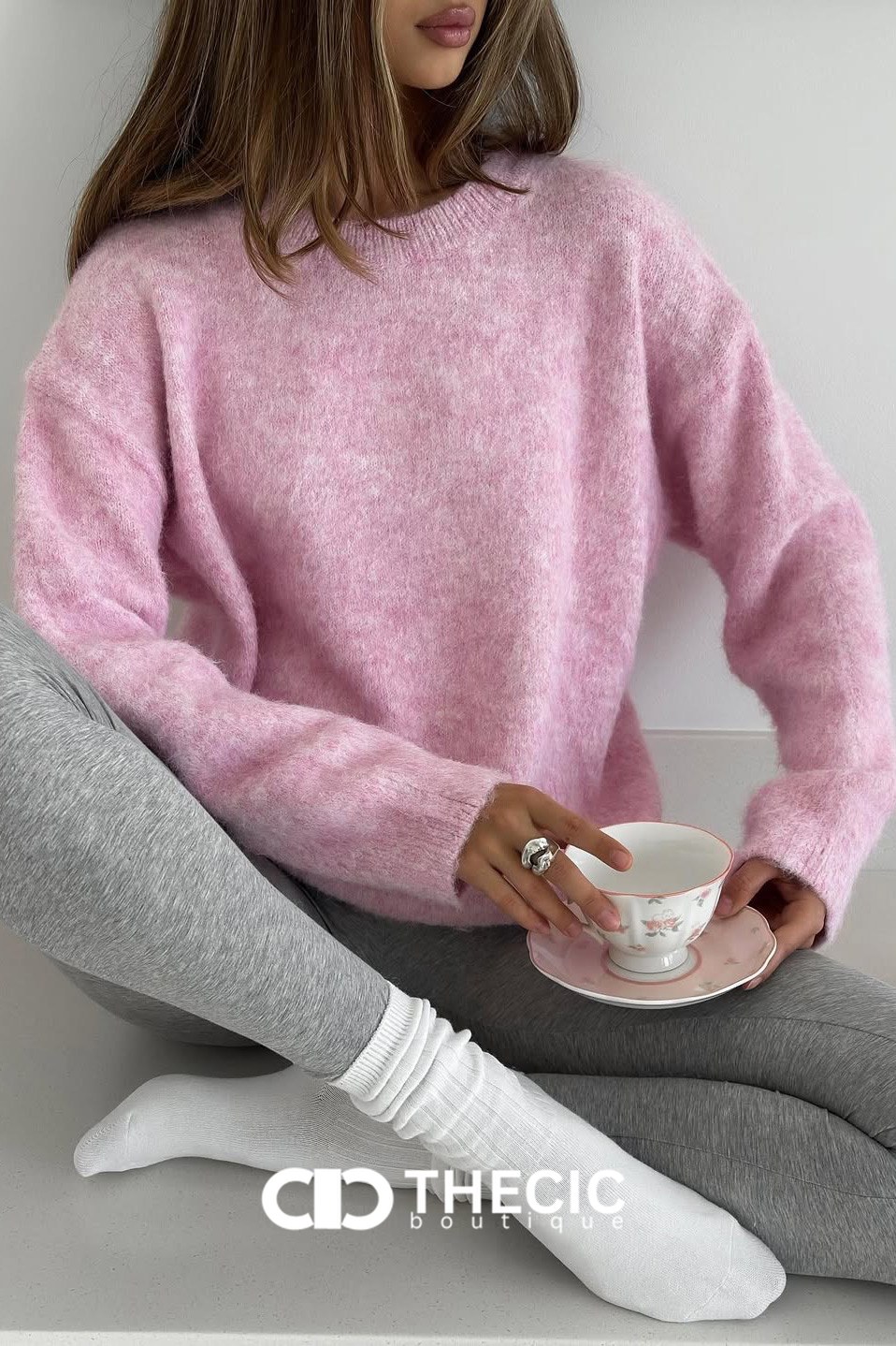 Fuzzy Knit Crew Neck Pullover Sweater