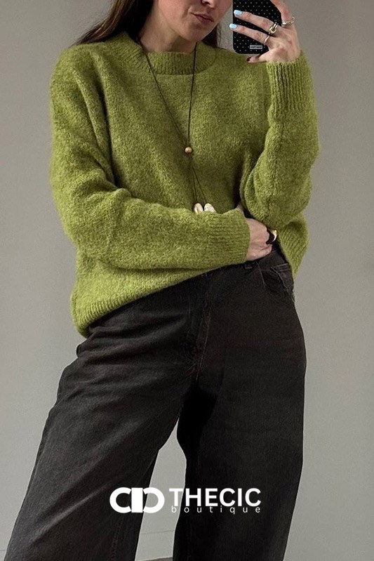 Fuzzy Knit Crew Neck Pullover Sweater