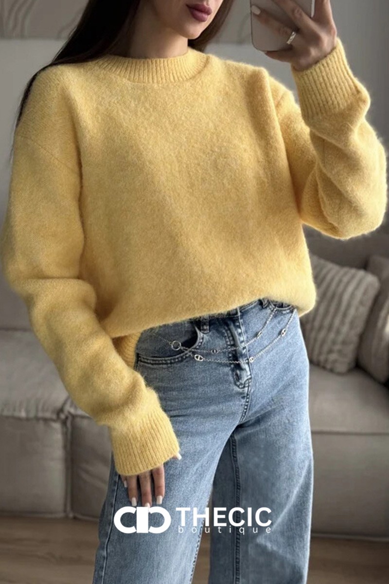 Fuzzy Knit Crew Neck Pullover Sweater