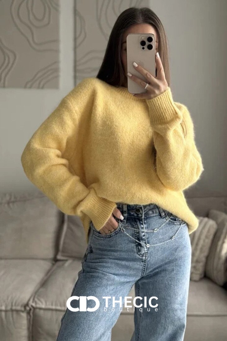 Fuzzy Knit Crew Neck Pullover Sweater
