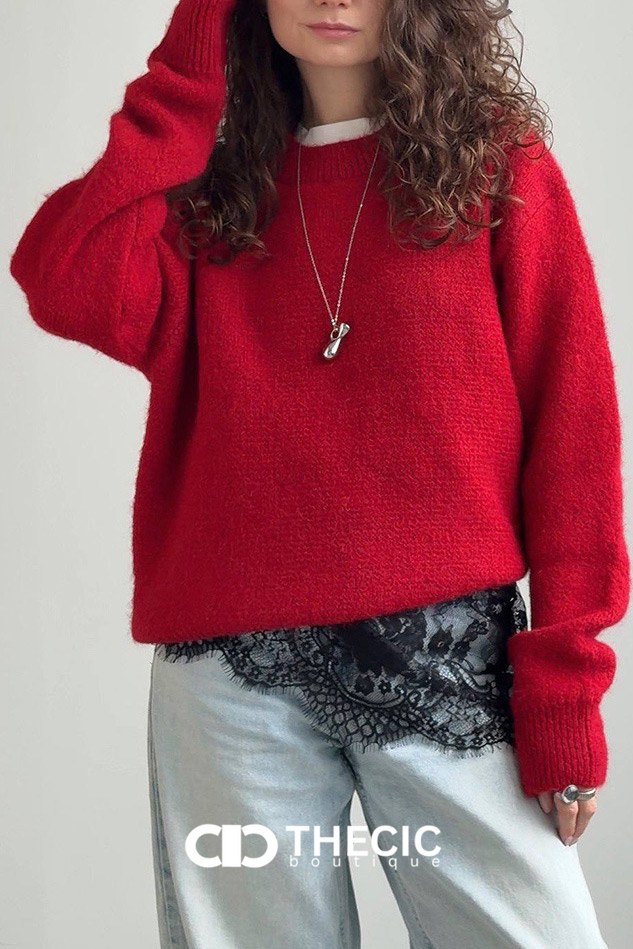 Fuzzy Knit Crew Neck Pullover Sweater