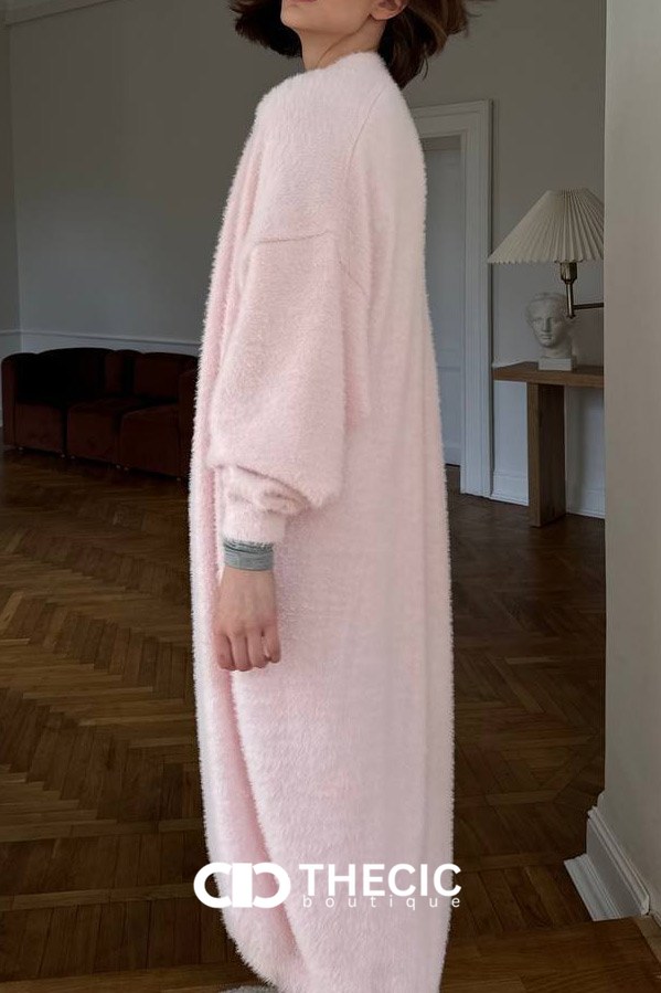 Cozy Fuzzy Knit Longline Open Cardigan