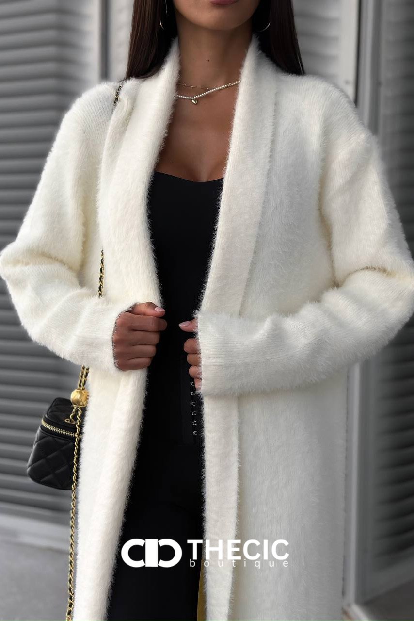 Cozy Fuzzy Knit Longline Open Cardigan