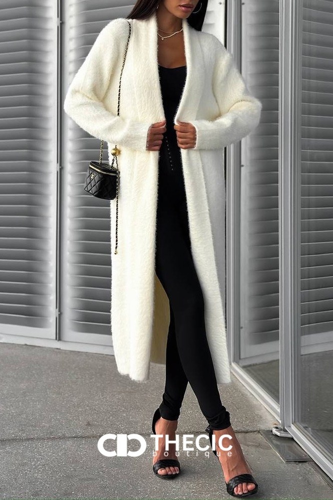 Cozy Fuzzy Knit Longline Open Cardigan