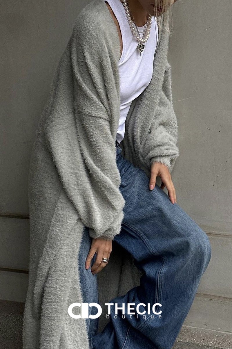 Cozy Fuzzy Knit Longline Open Cardigan