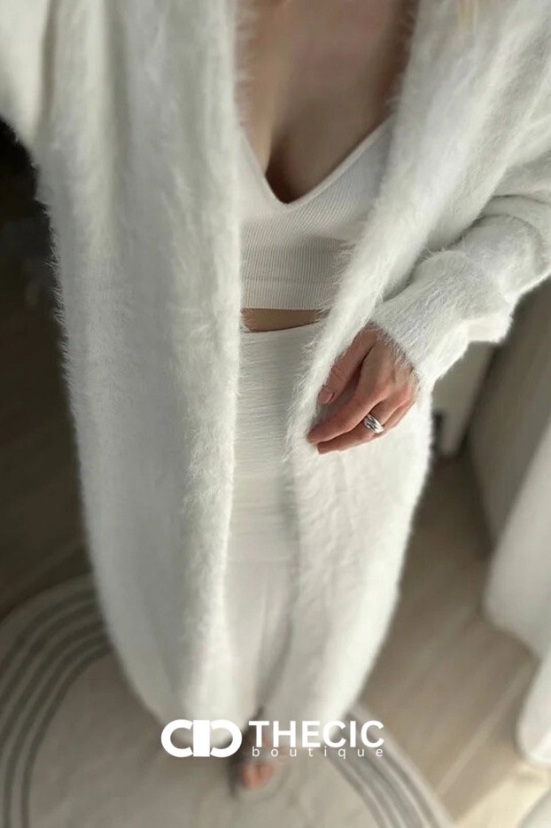 Cozy Fuzzy Knit Longline Open Cardigan