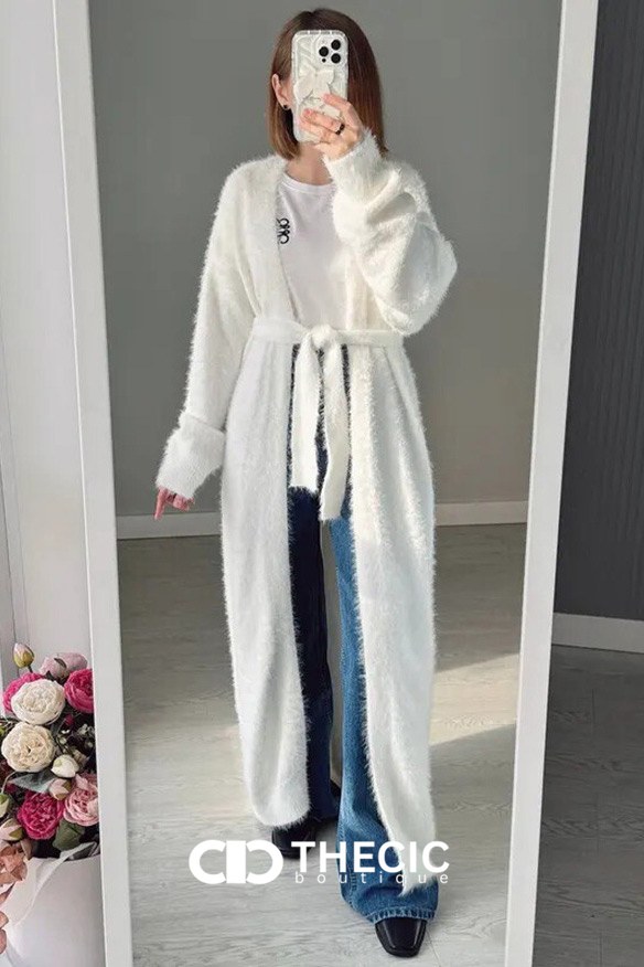 Cozy Fuzzy Knit Longline Open Cardigan