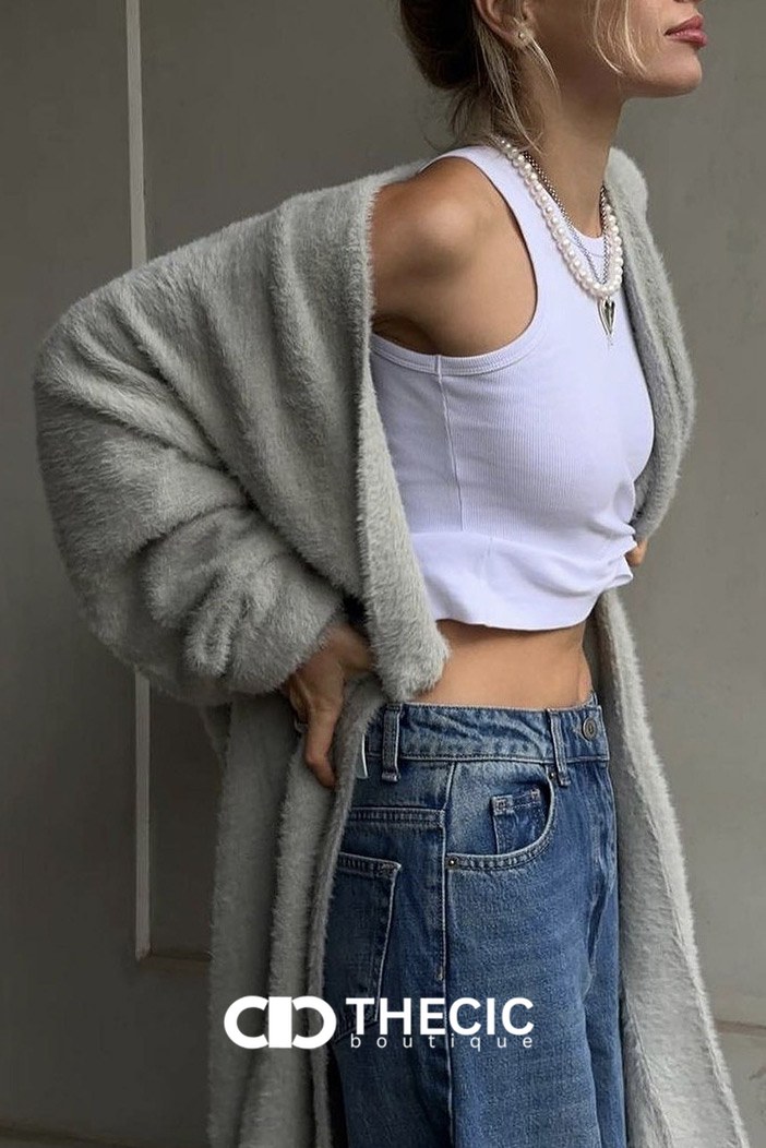 Cozy Fuzzy Knit Longline Open Cardigan