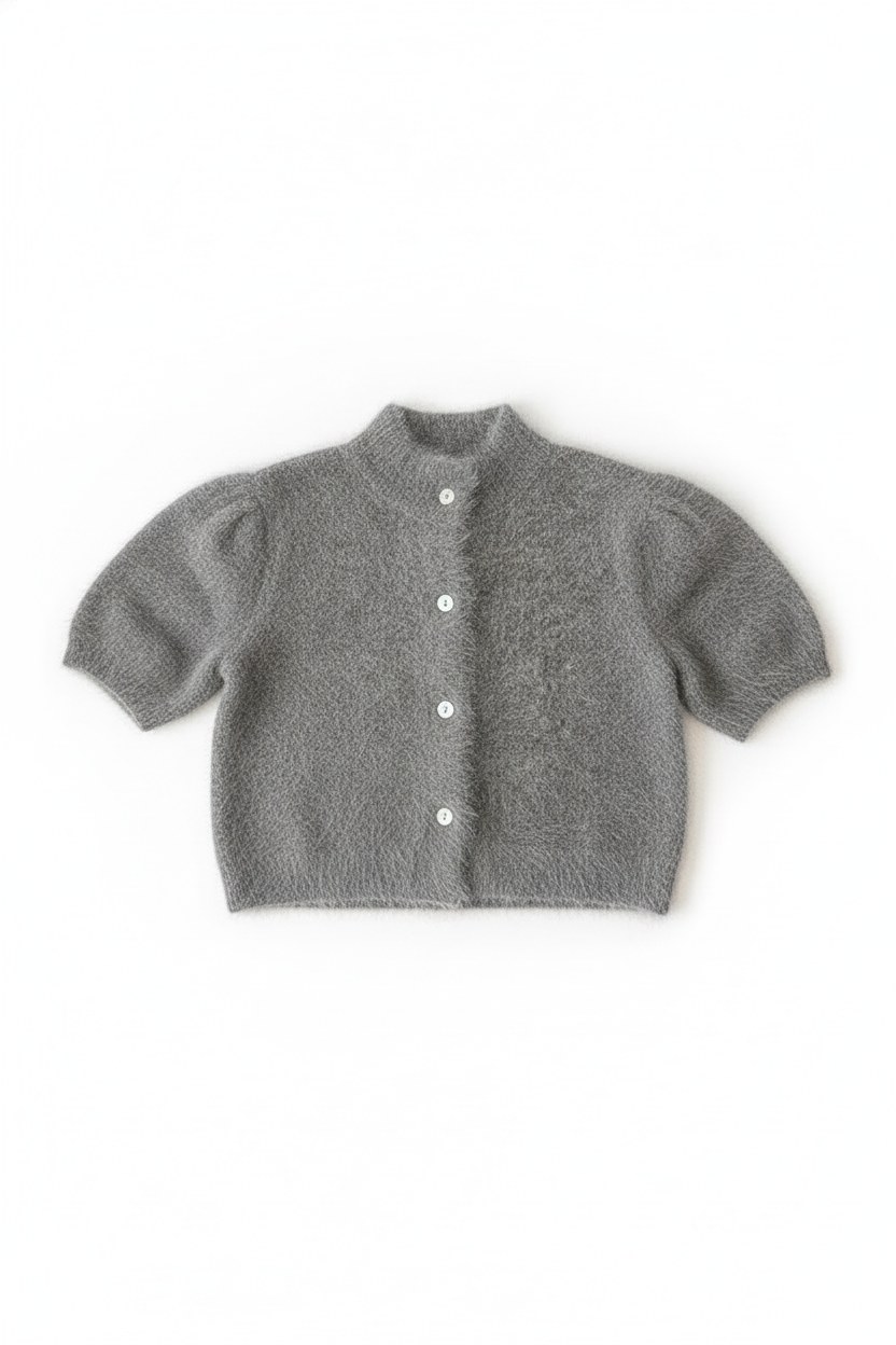 Fuzzy Knit Short Sleeve Button Cardigan