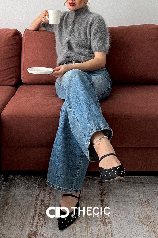 Fuzzy Knit Short Sleeve Button Cardigan