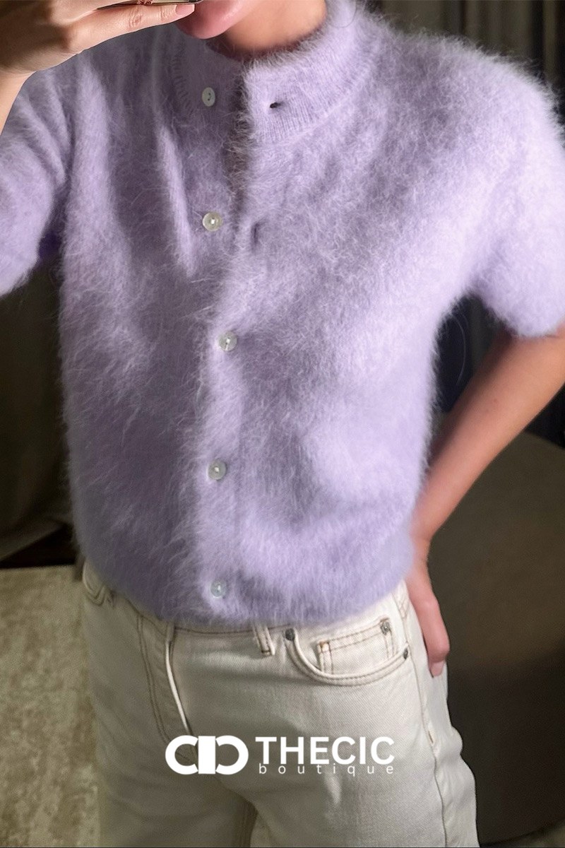 Fuzzy Knit Short Sleeve Button Cardigan