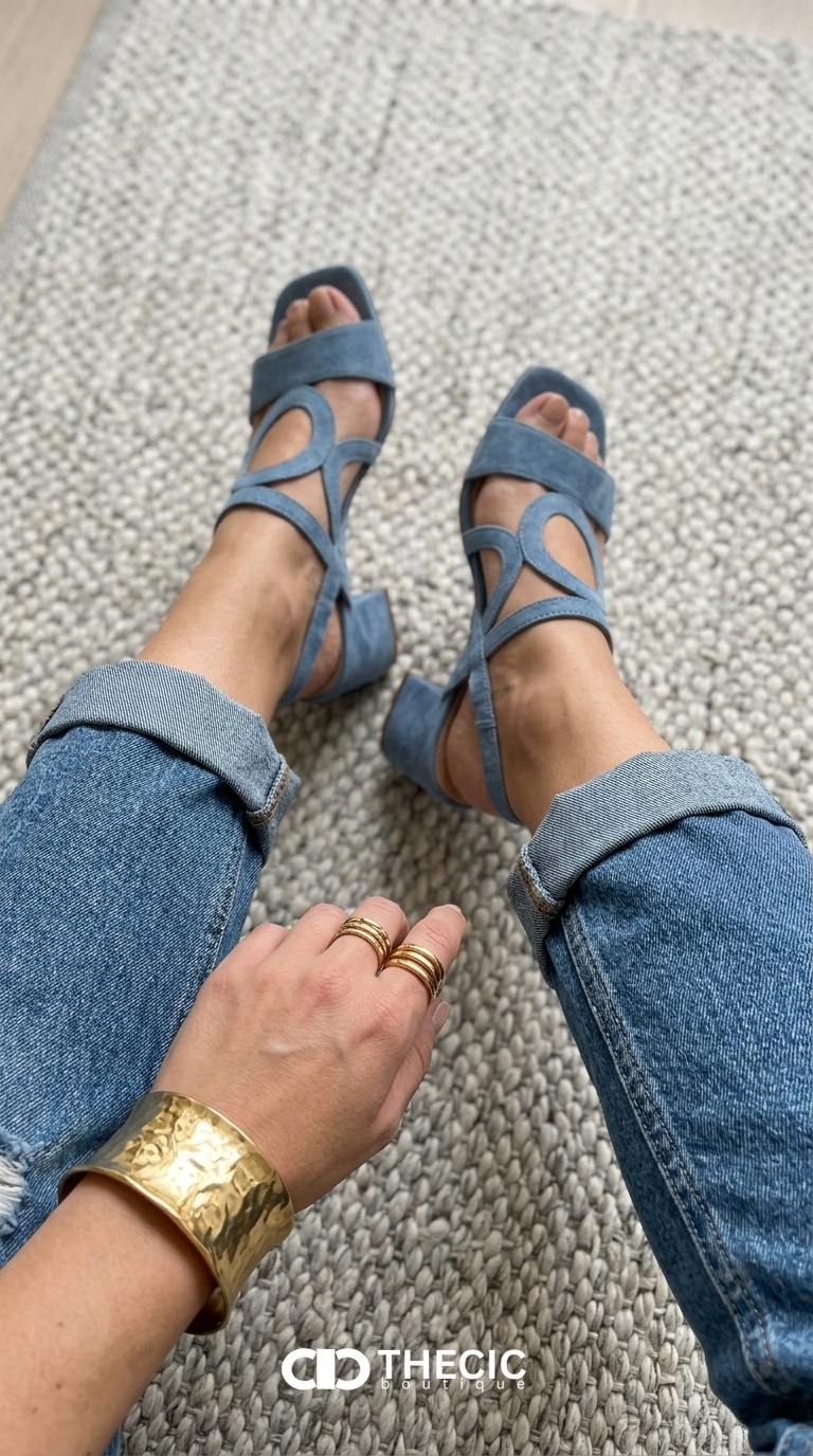 Geometric Cut-Out Block Heel Sandals