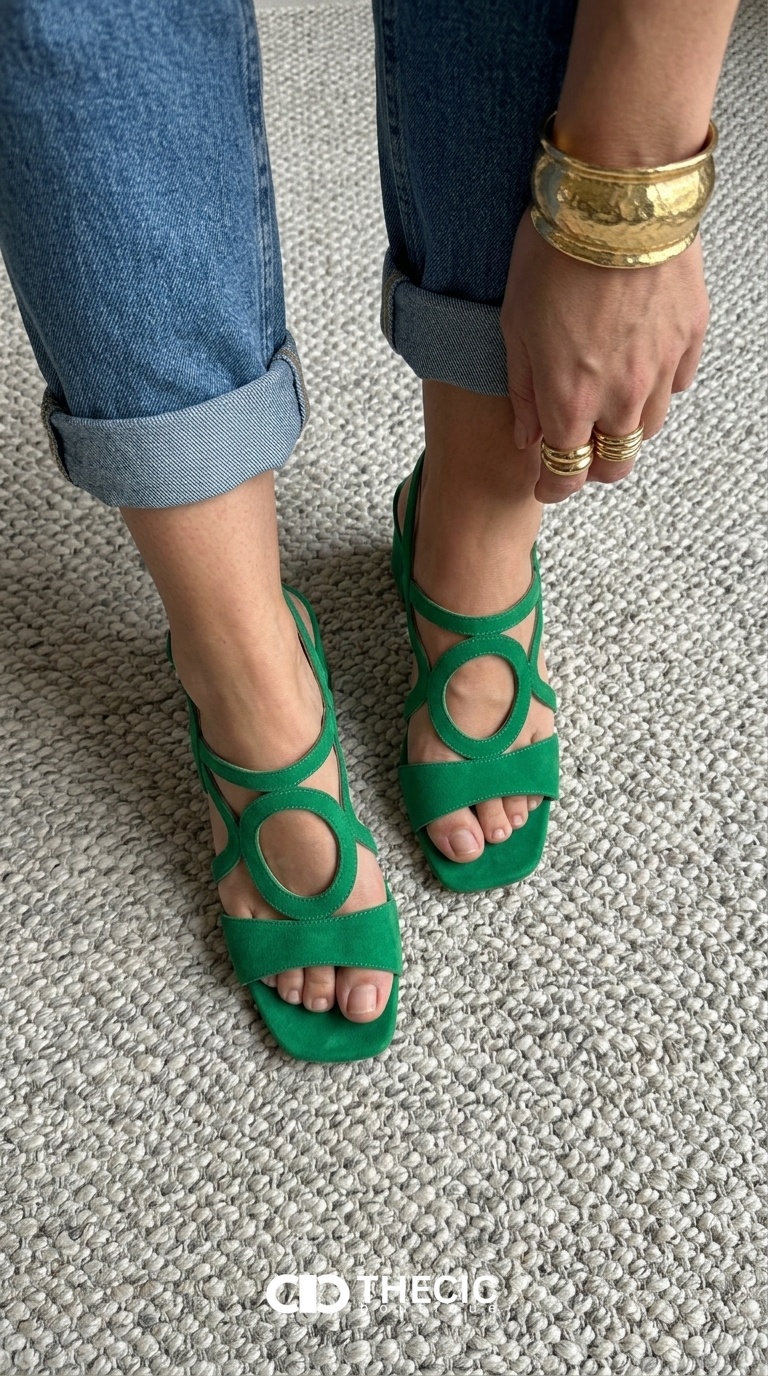 Geometric Cut-Out Block Heel Sandals