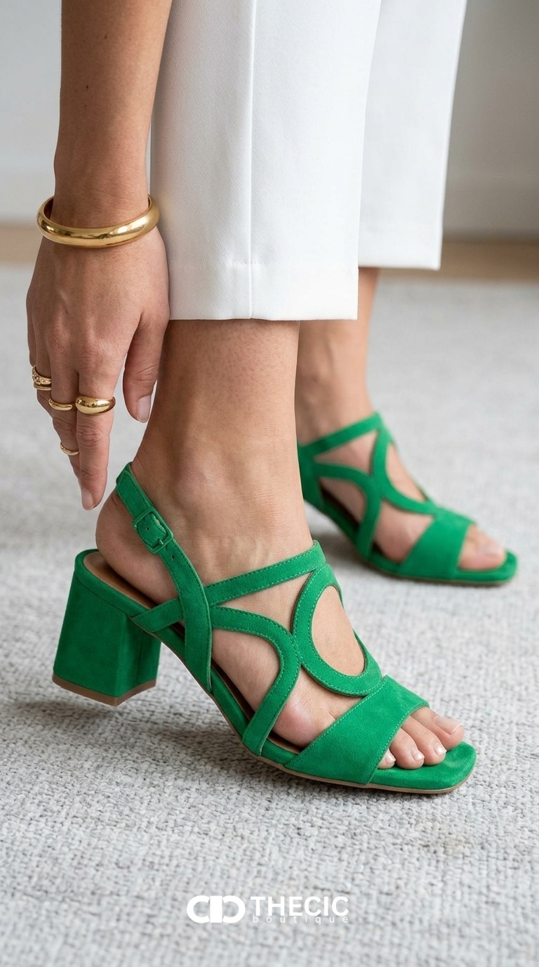 Geometric Cut-Out Block Heel Sandals