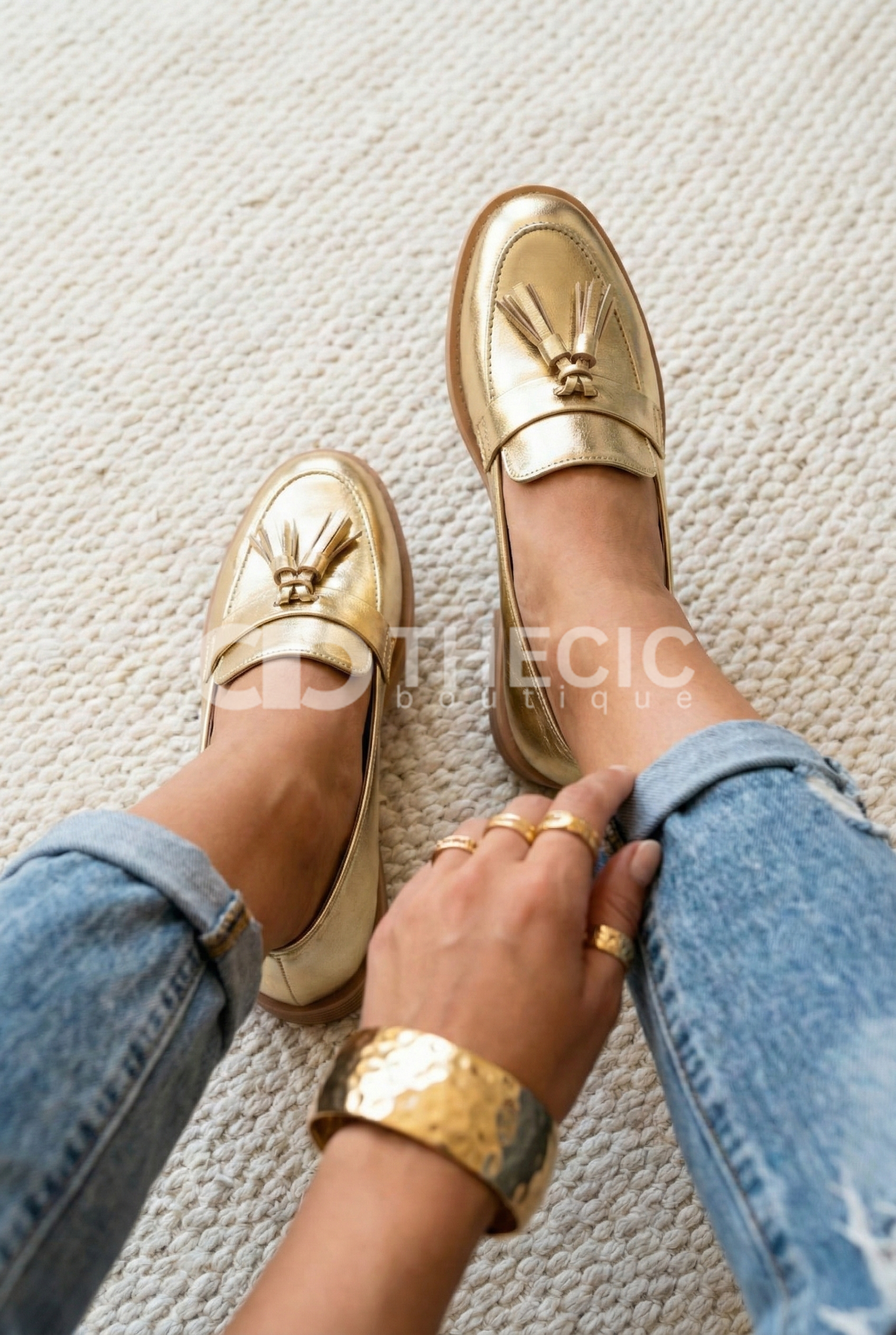 Gleaming Metallic Tasseled Slip-On Loafers