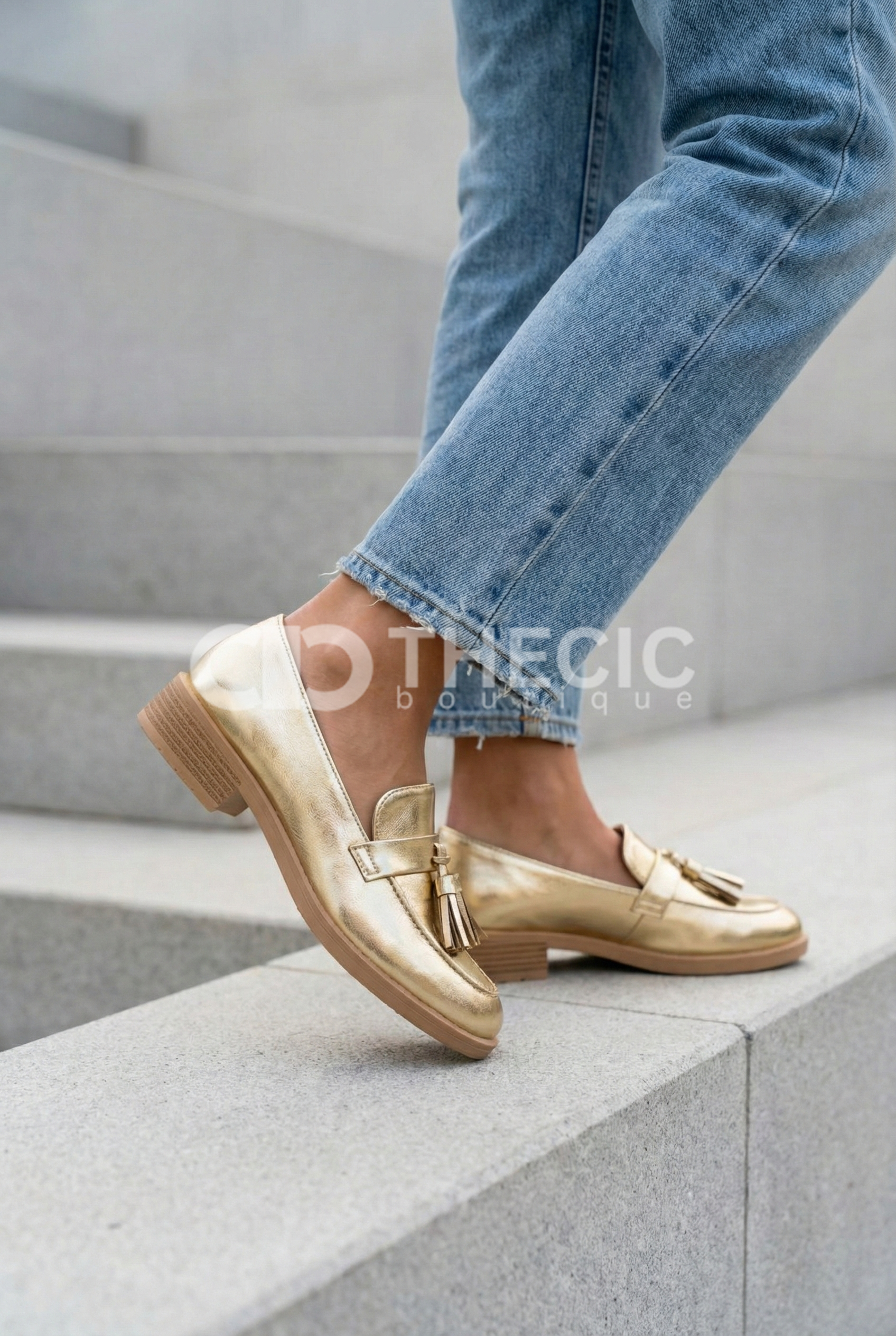 Gleaming Metallic Tasseled Slip-On Loafers