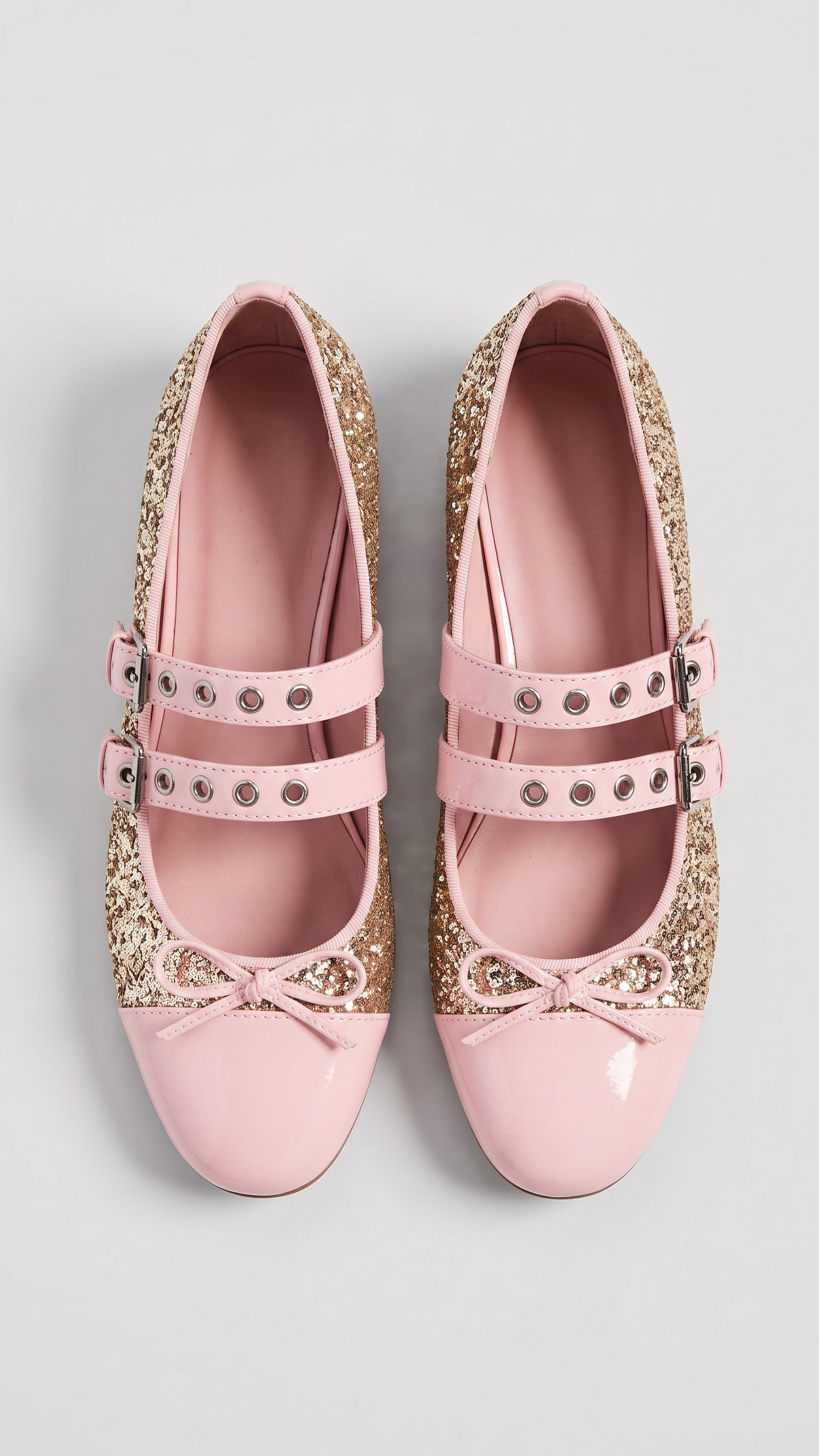 Glitter Double Strap Mary Jane Ballet Flats