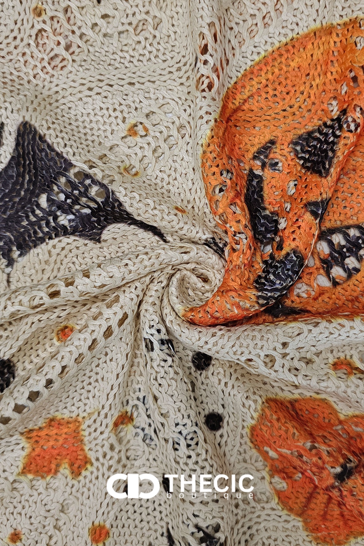 Halloween Print Crochet Knit Batwing Sweater