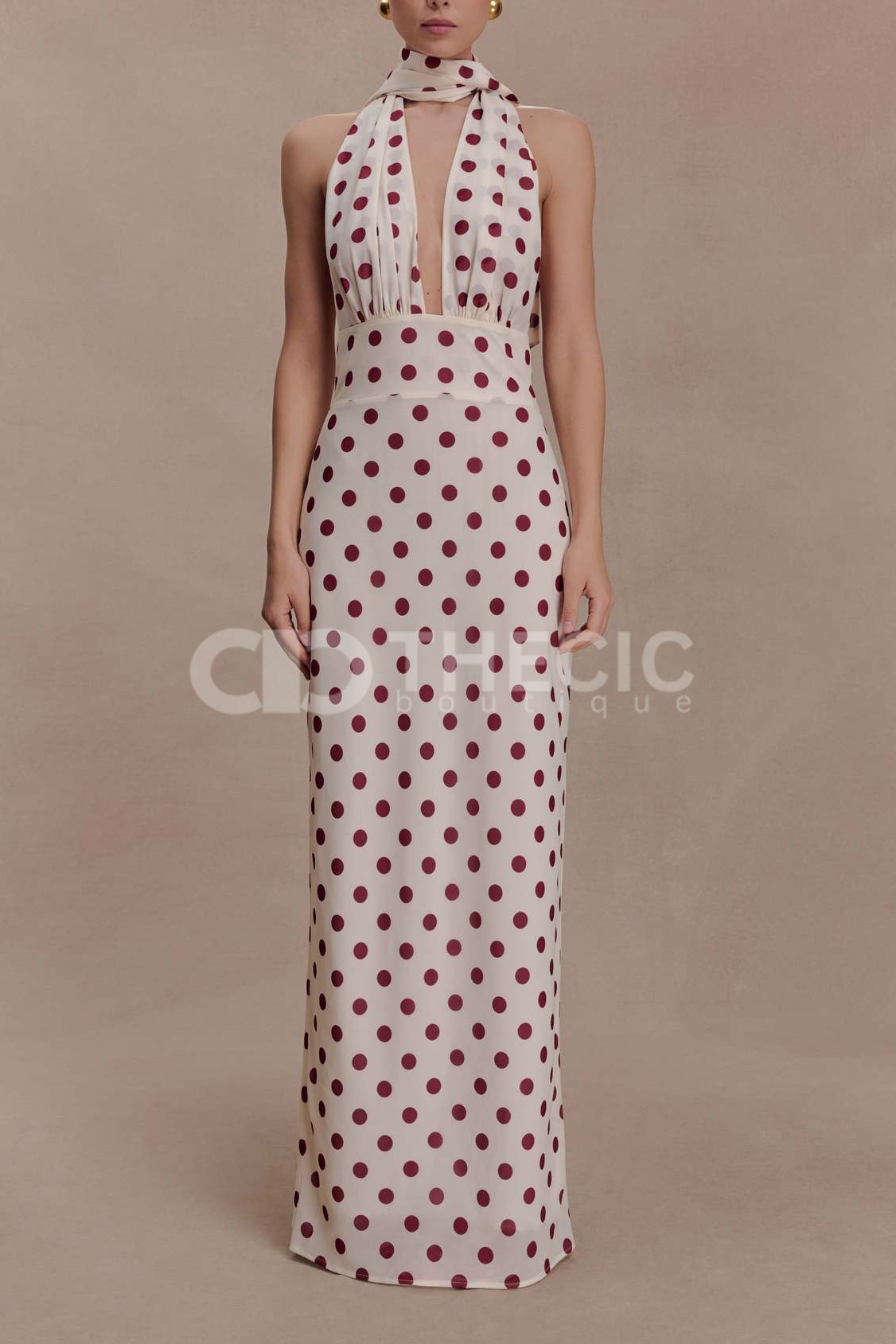 Halter Neck Plunge Backless Column Maxi Dress