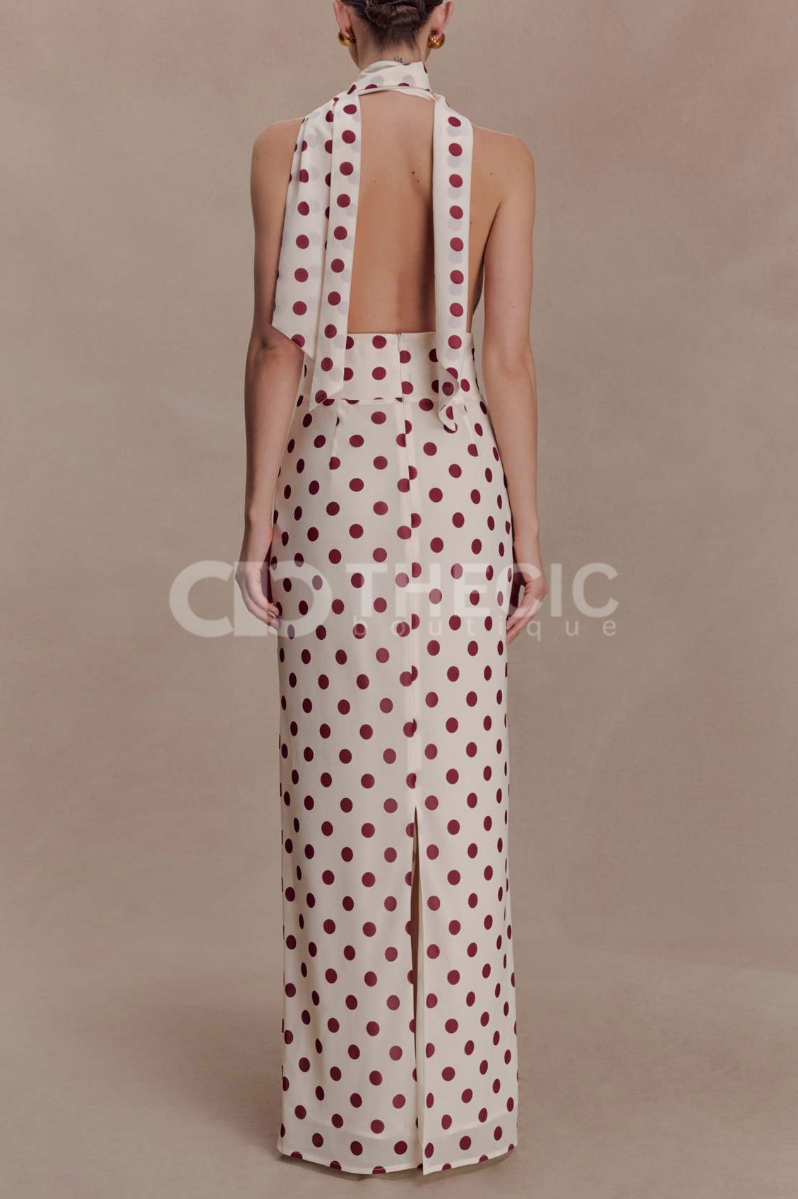 Halter Neck Plunge Backless Column Maxi Dress