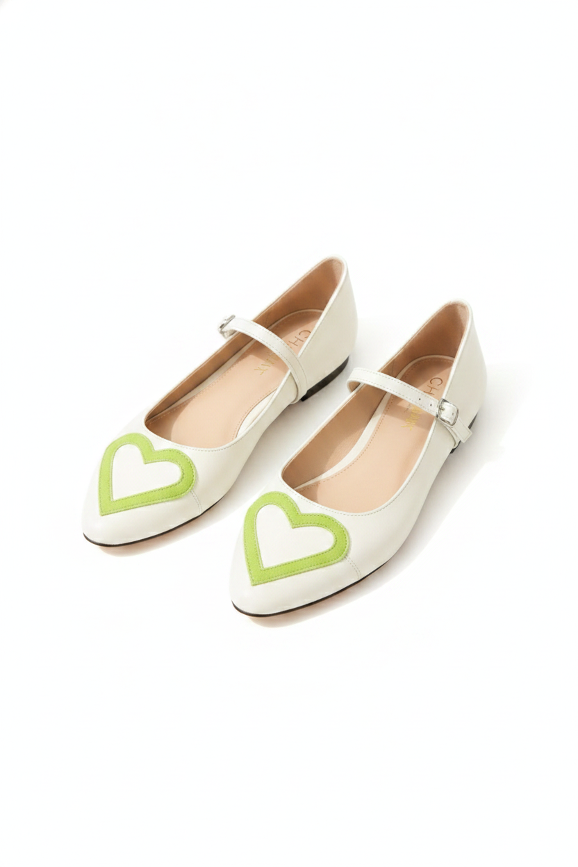Heart Applique Pointed-Toe Mary Jane Flats